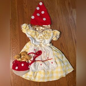 Yellow and Red Gnome Mini Dress Costume with Hat and Mushroom Bag